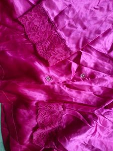 Satin Silk Pink T Shirt For Nightwear, Kundan Work