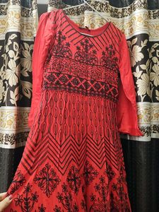 Ethnic Gown With Vibrant Red And Black Colour