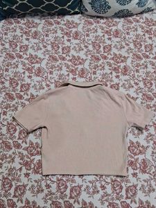 Zara Ribbed Crop Polo Top Size S