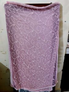 Pink Embroidered Fabric with Scalloped Trim