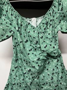 Floral Green Mini Dress Korean Style 💚