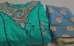 Elegant Embroidered Sea green flare frock