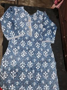 Blue & White Printed Kurta