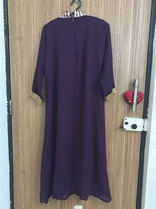 Purple Embroidered A Line Kurti