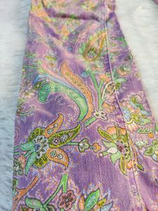 Purple Jeans With Multicolor Flower Print For Girl