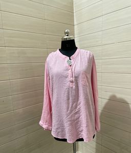 Pintresty Oversized Pink Gauze Button-Down Top