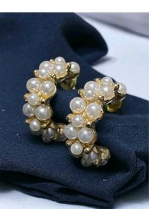 Pearl Cluster Hoop Earrings