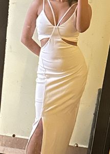 Elegant White Cutout Maxi Dress With Rhinestone De