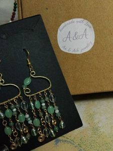 Green Beaded Dangle Earrings