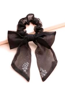Elegant Black Pearl Scrunchie Bow