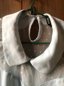 Peter Pan Collar Dobby Mesh Yoke Top