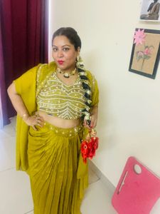 Mustard Yellow Dhoti Saree with Embellished Blouse