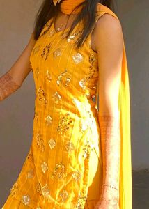 Yellow Embroidered Sharara Suit