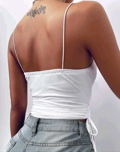 (White Cowl Neck Side Ruched Camisole)