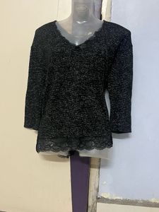 Pintrest Branded Glitter Black Knit Top