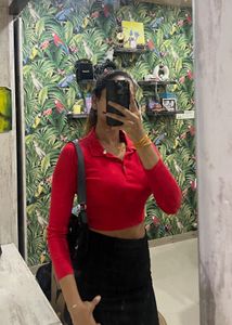 Red Long Sleeve Crop Top