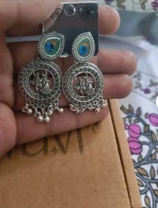 Peacock Krishna Silver Earrings