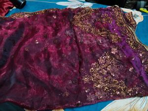 Dark Maroon Copper Tilali Work Saree