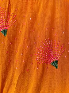 Orange Kurta With Magenta Piping On Sleeves &amp; Neck