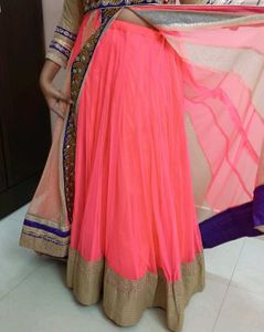 Coral Lehenga Skirt With Dori And CanCan