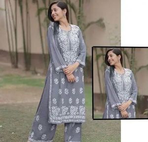 Trendy Grey Chikankari Kurti Set