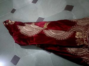 Elegant Red Velvet Embroidered Dress