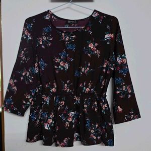 Floral Print Cinched Waist Top