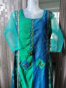 Blue &amp; Green Embellished Anarkali