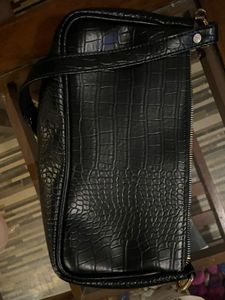 Black Crocodile Leather Shoulder Bag
