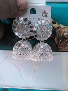 three long Elegant Silver Jhumka Earrings