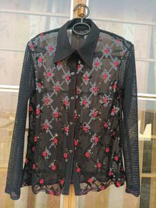 Embroidered Floral Mesh Top