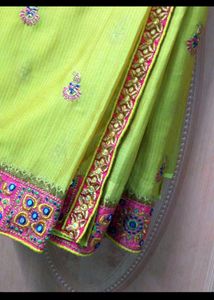 Light Lime Green heavy border work saree