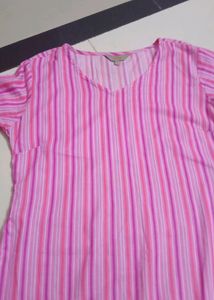 Pink & White Striped Kurta