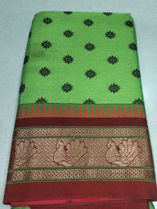 Green Cotton Saree with Peacock Border
