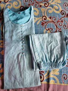 Blue Embroidered Kurta Set With Dupatta