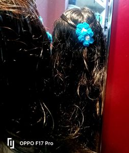 Blue Crochet Flower Hair Clips