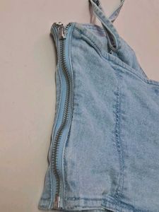 Denim Lace-Up Crop Top
