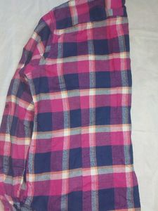 Pink &amp; Navy Plaid Flannel Shirt