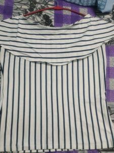 White Top With Navy Blue Lines
