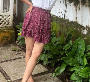 Maroon Polka Dot Mini Skirt