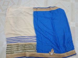Blue Checked Saree
