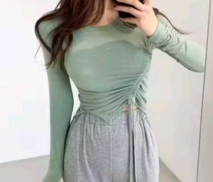 Green Ribbed Round Neck Top