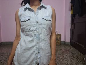 Light Wash Denim Sleeveless Shirt