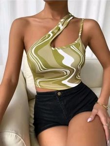 Wave Print Asymmetrical Crop Top