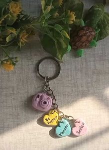 Cute Clay Camera &amp; Hearts Keychain