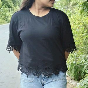 Cute Black Lace Trim Top