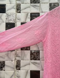 Pink Georgette Resham Chikankari Kurti