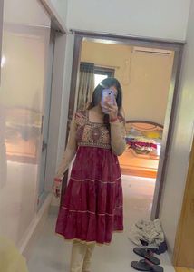 Maroon Embroidered Kurta