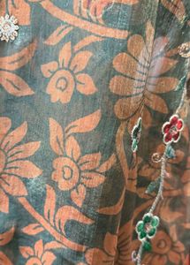 Elegant Olive Green Floral Saree