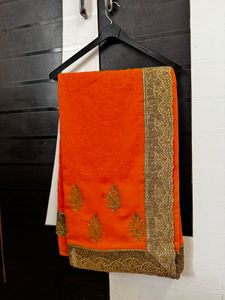 Beautiful Synthetic Orange Party Wear Saree